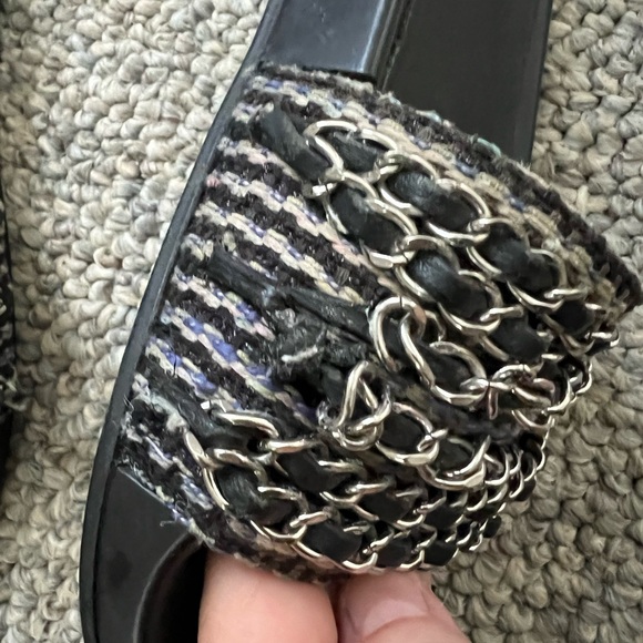 Authentic Chanel Tweed Leather Slides 36.5 - Picture 4 of 6